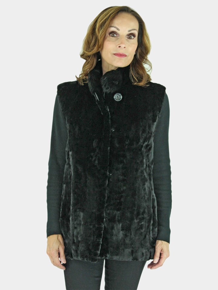 Woman's Black Sheared Mink Fur Section Vest