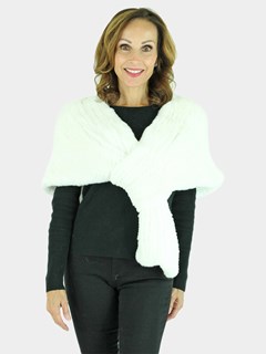 Woman's White Knitted Rex Rabbit Fur Stole