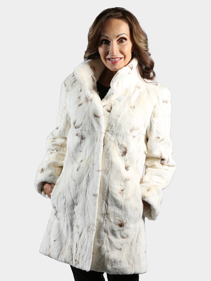 Woman's Beige and White Bleached Sheared Mink Fur Section Jacket
