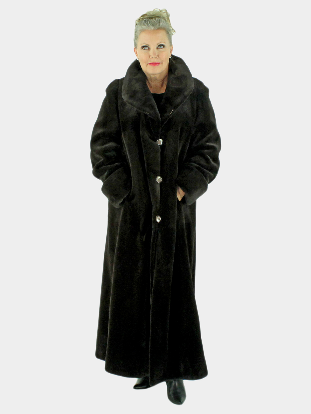 Sheared Mink Hooded Reversible Coat-Black Mink