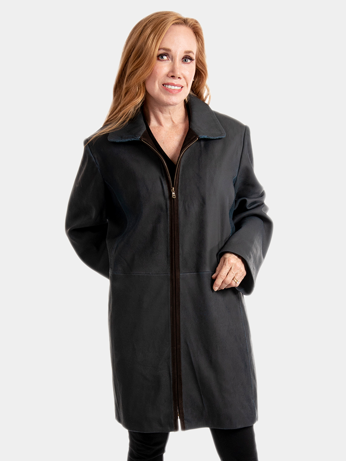 Navy Lambskin Leather Stroller Large Day Furs