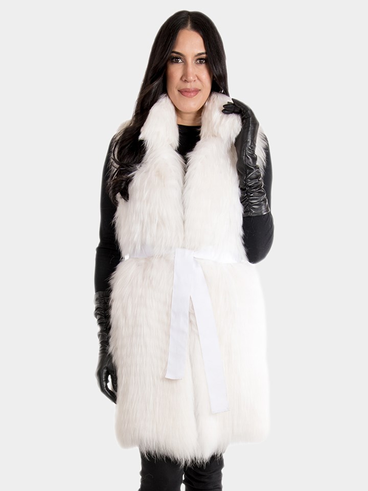 Women's White Finnish Raccoon Fur Vest