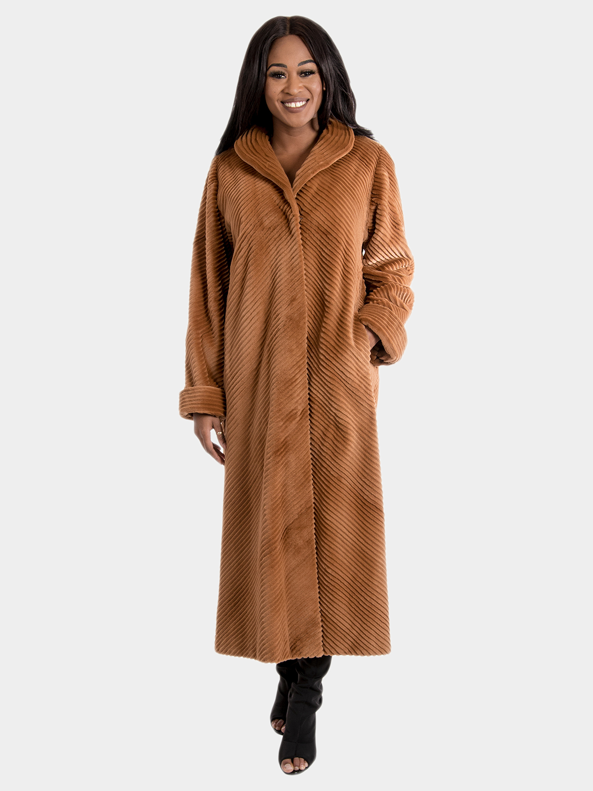 Mink fur coat real mink fur jacket brown color - Furriers online