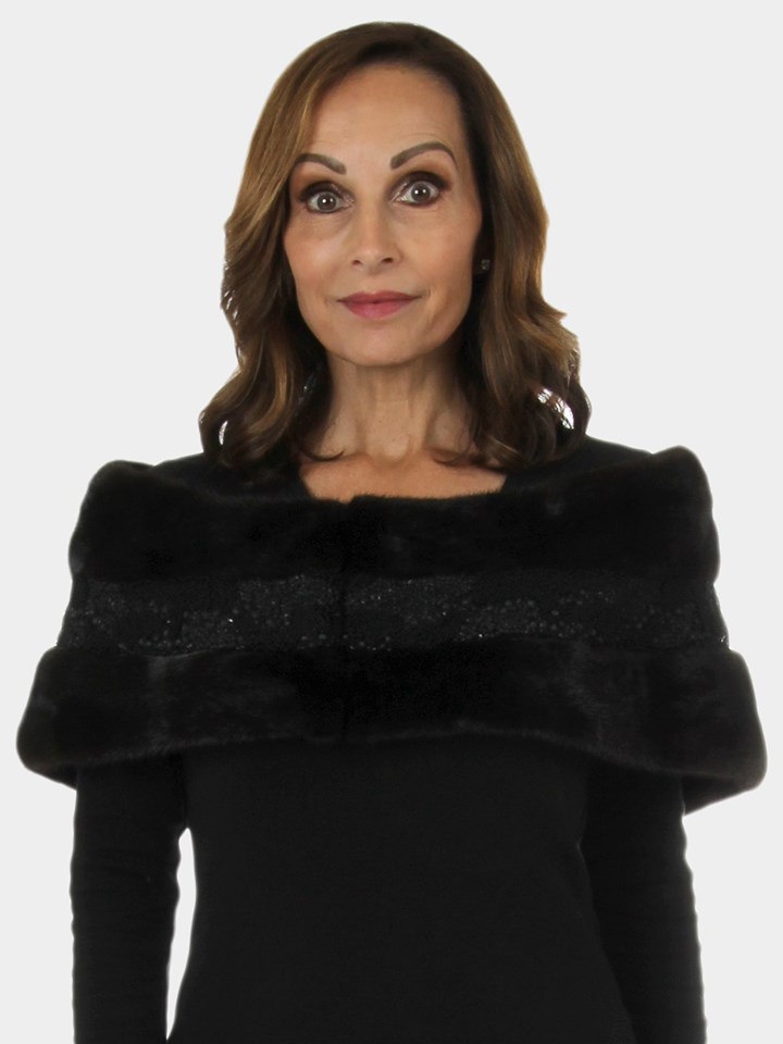 Woman's New Carolyn Rowan Black Robie Mink Fur Stole