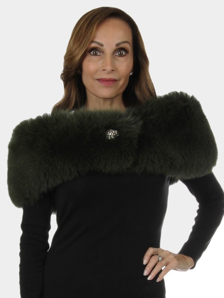 Woman's New Carolyn Rowan Green Fox Fur Shoulder Stole