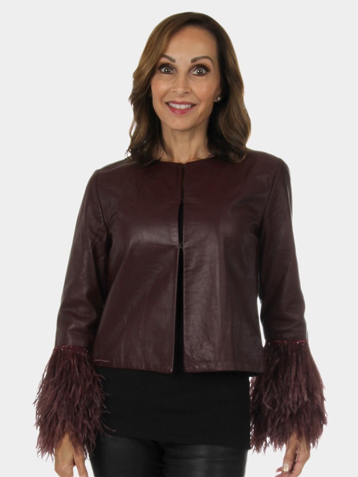 Woman's New Carolyn Rowan Burgundy Maxwell Lamb Leather Jacket