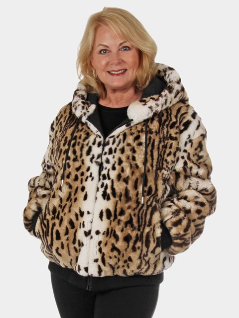 Woman's New Animal Print Rex Rabbit Fur Parka