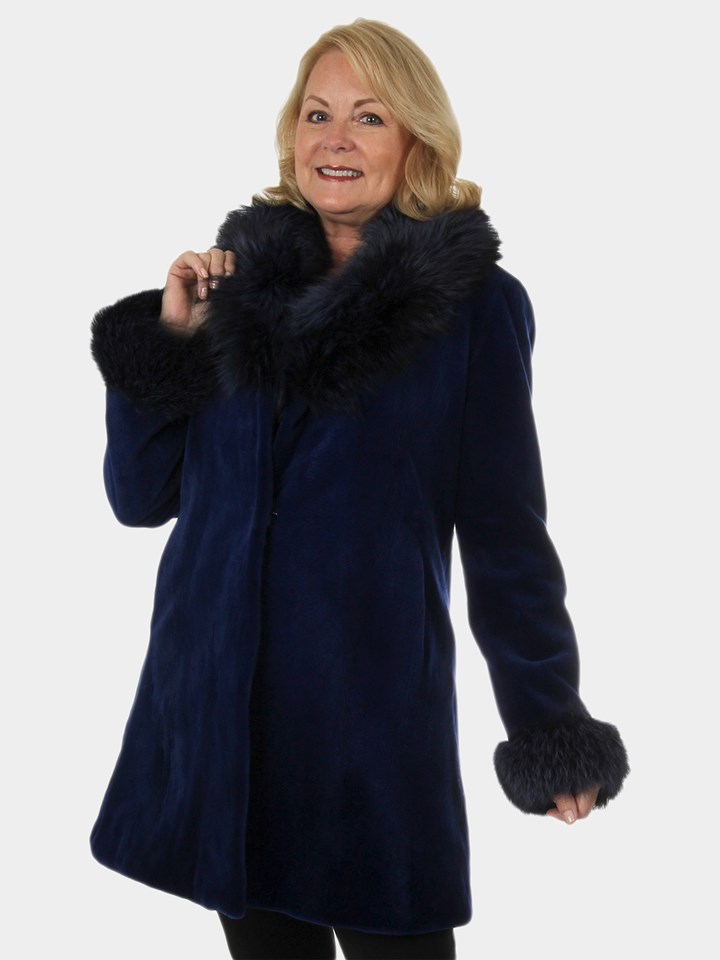 Woman's New Blue Sheared Mink Fur Stroller