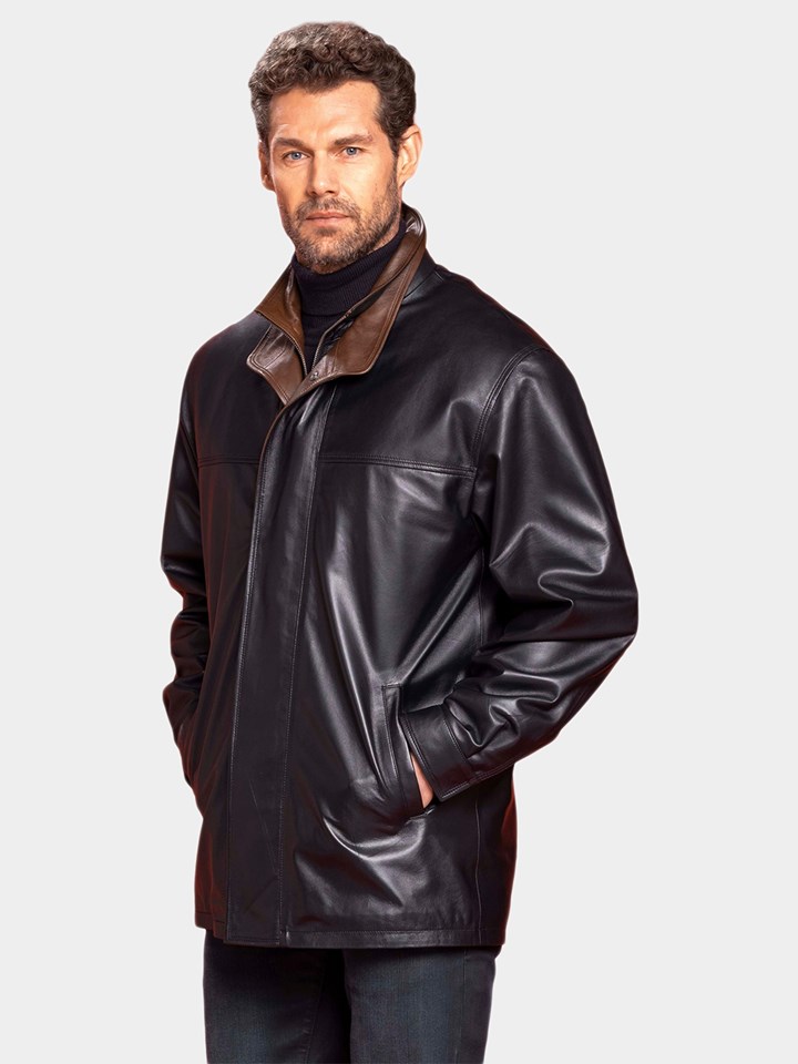 Man's New Black and Cognac Leather Jacket