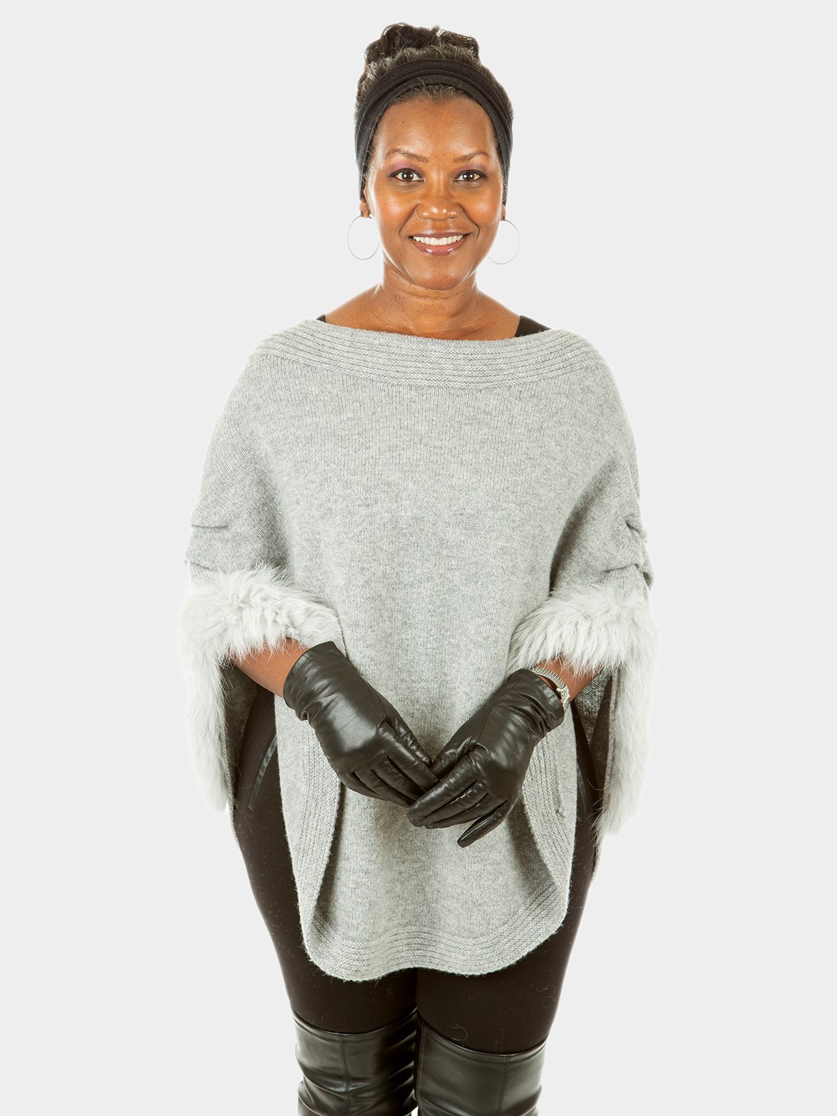 Woman's New Light Grey Knitted Poncho
