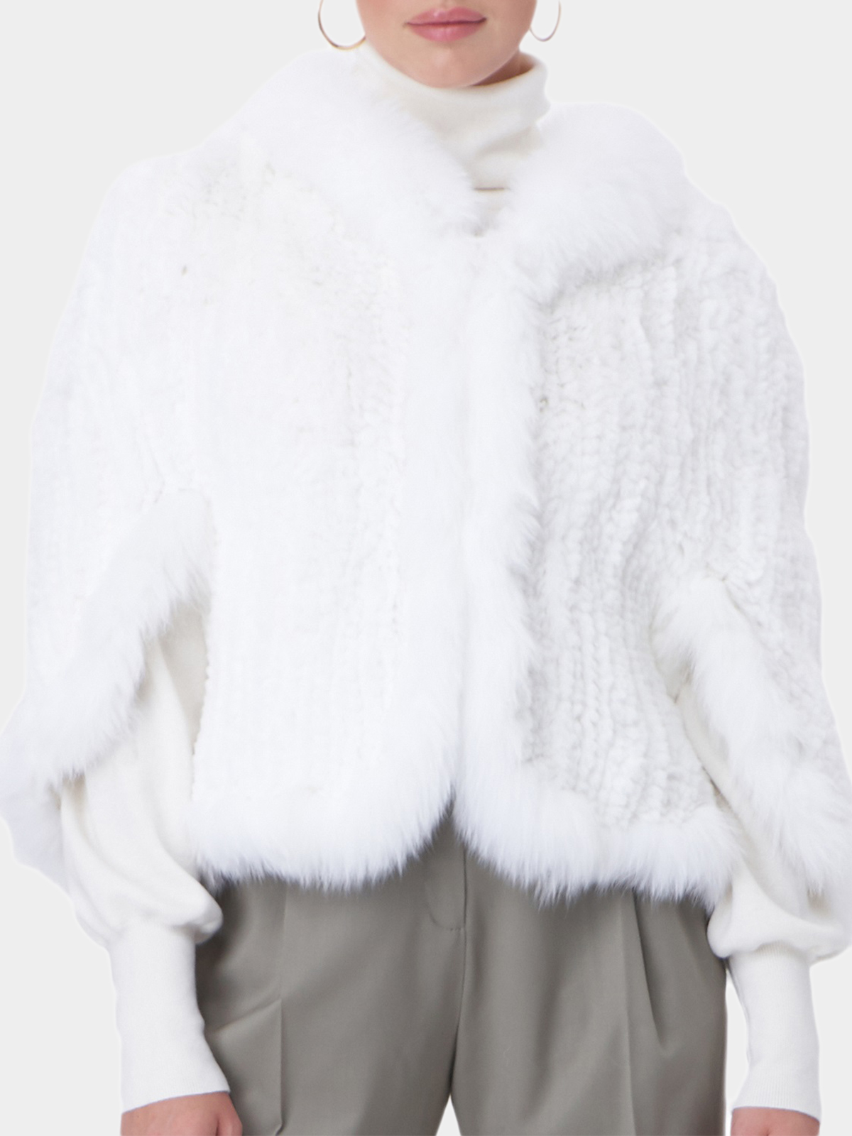 Woman's White Knitted Rex Rabbit Fur Stole - Day Furs