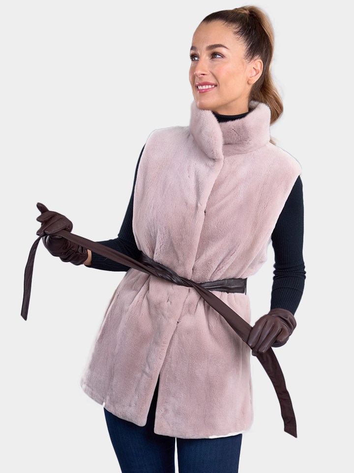 Gorski Woman's Blush Sheared Mink Fur Vest Reversible to Brown Tafetta