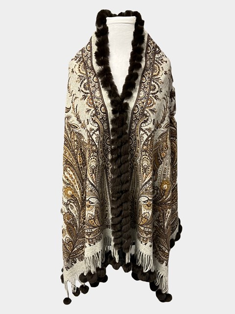 Woman's Brown Paisley Double Face Cashmere Wrap