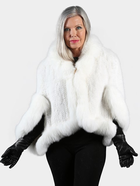 Woman's White Knitted Mink Fur Cape