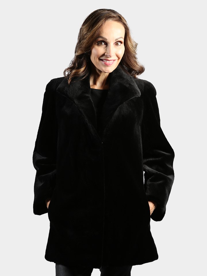 Woman's Black Sheared Mink Fur Jacket Reversible to Rain Taffeta