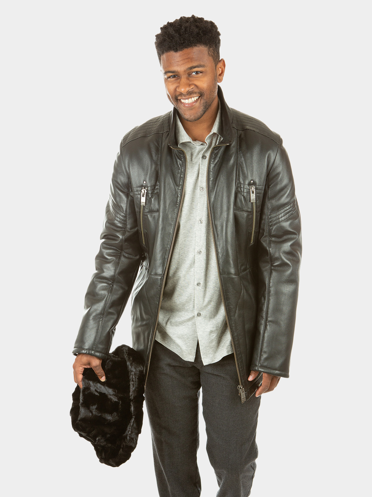 Louis Vuitton Reversible Leather Technical Jacket, Black, 58