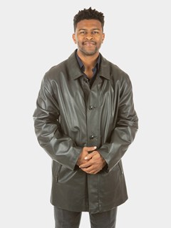 Man's Black Leather Reversible to Rain Fabric 3/4 Coat