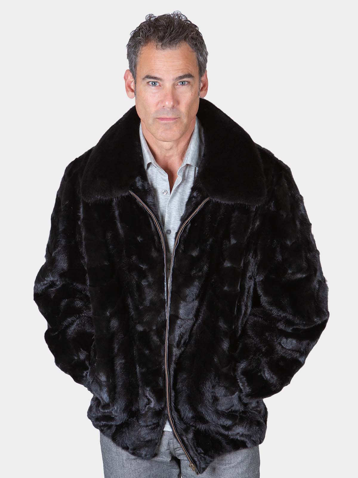 Black Sheared Mink Fur Jacket - Men's Large