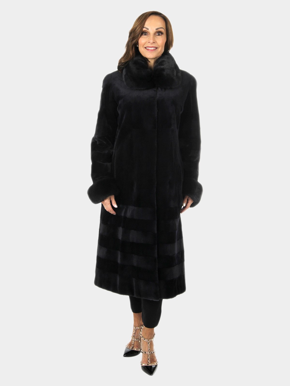 Woman's Navy Sheared Mink Fur Coat