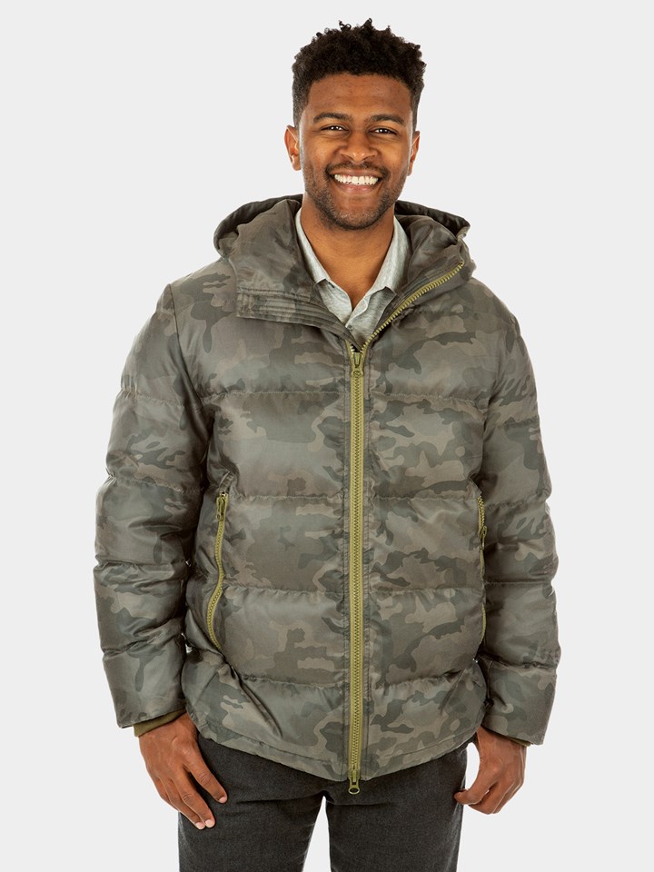 Man's Camo Quilted Down Filled Fabric Parka