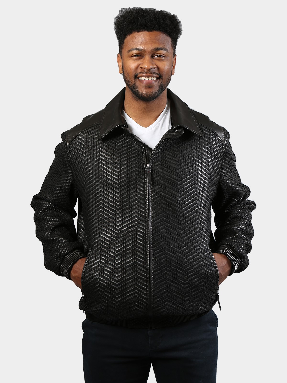 Man's Black Woven Lambskin Leather Jacket