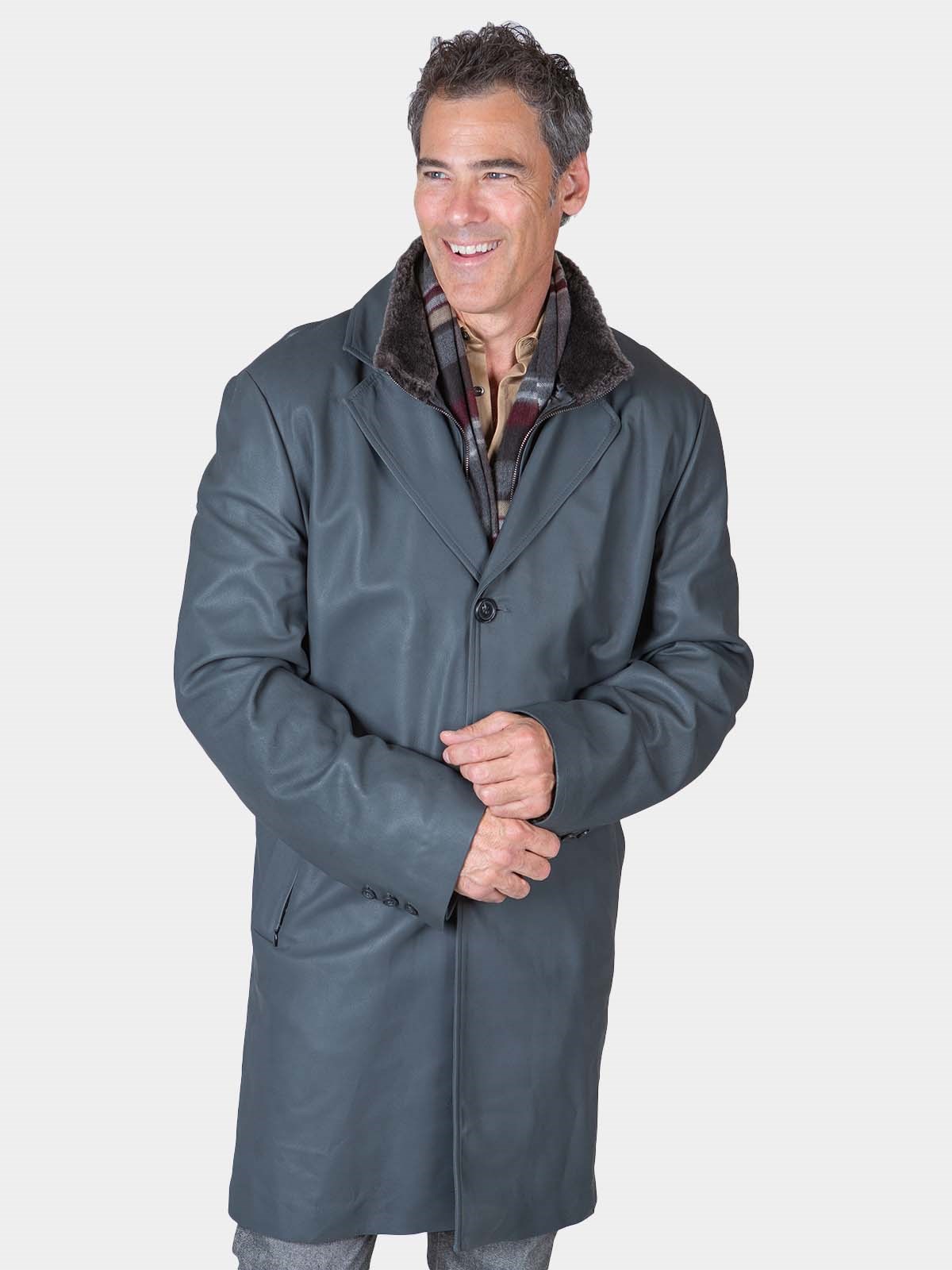 Man's Grey Leather 3/4 Coat