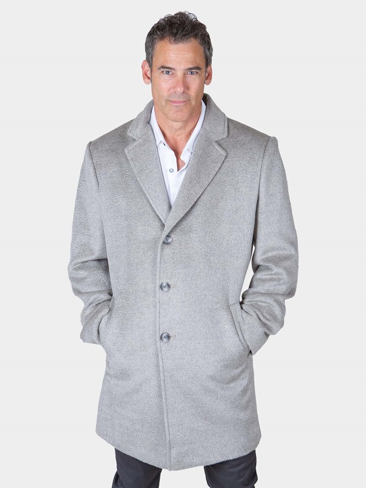 Man's Light Grey Alpaca 3/4 Coat