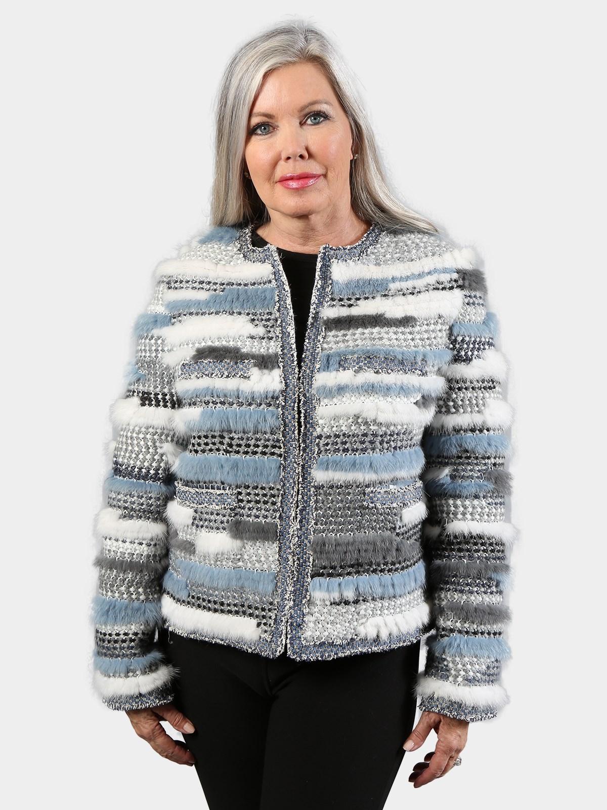 Woman's Blue/Gray Woven Wool and Mink Jacket