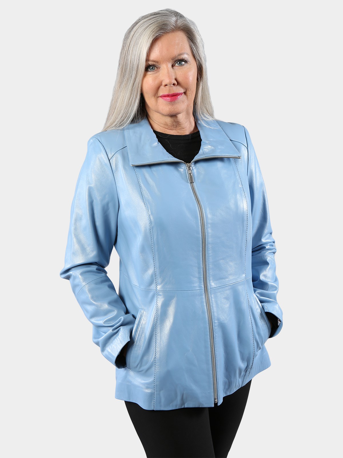 Woman's Sky Blue Lambskin Leather Jacket