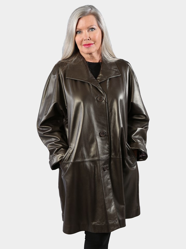 Woman's Plus Size Bronze Lambskin Leather Stroller