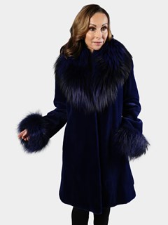 Woman's Blue Dyed Sheared Mink and Fox Fur Stroller