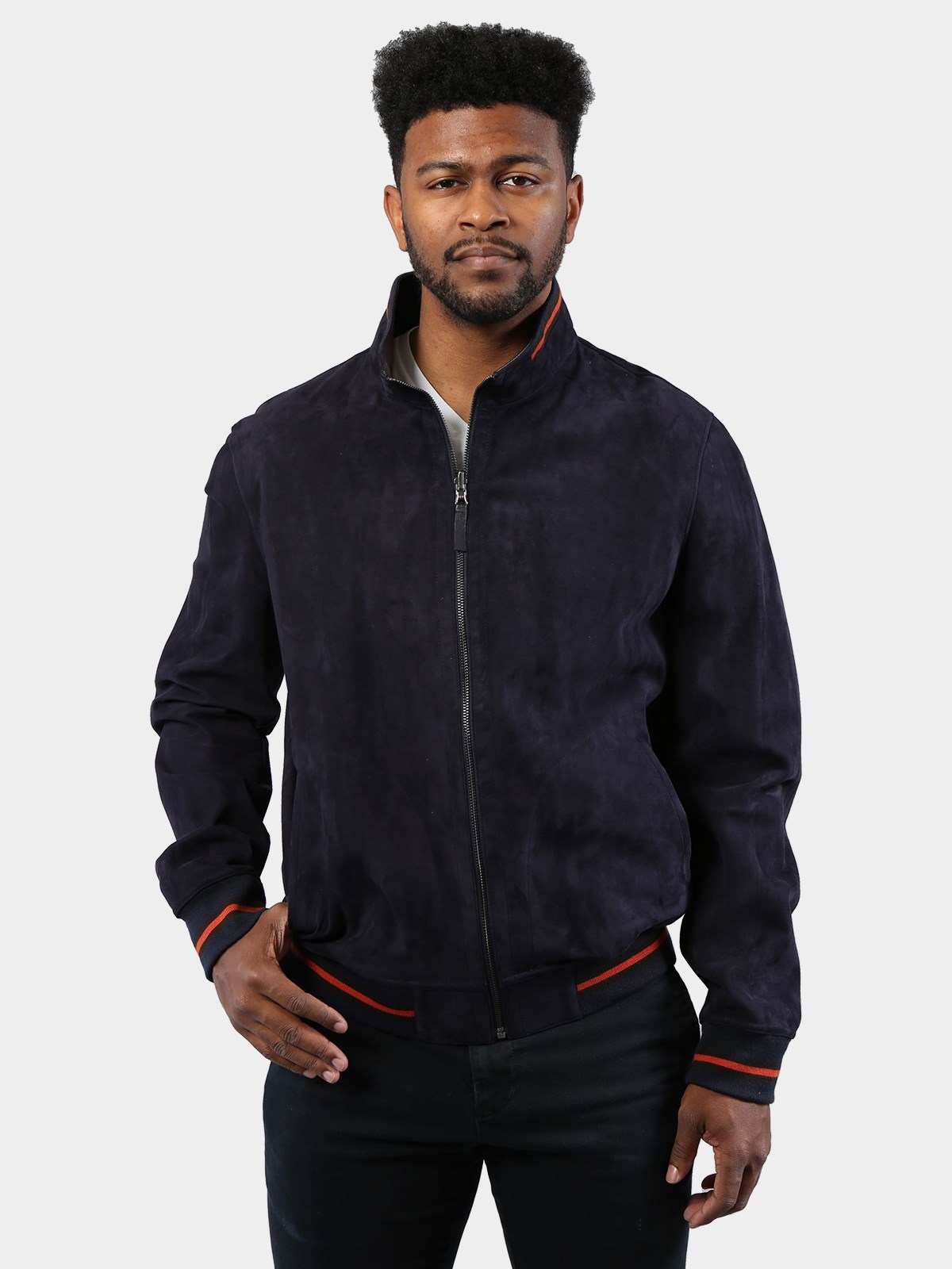 Man's Navy Suede Leather Jacket Reversing to Napa Leather