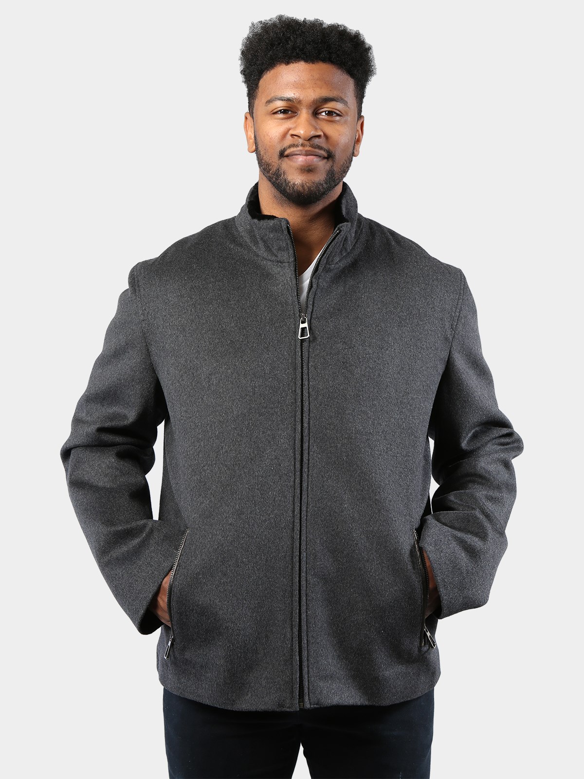 Man's Gray Wool Jacket with Black Astra Shearling Lining
