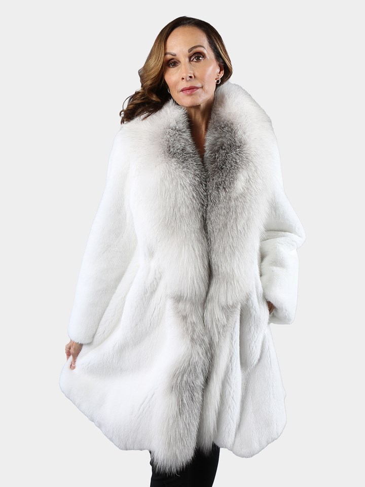 Woman's White Mink Fur Stroller with Platinum Fox Collar