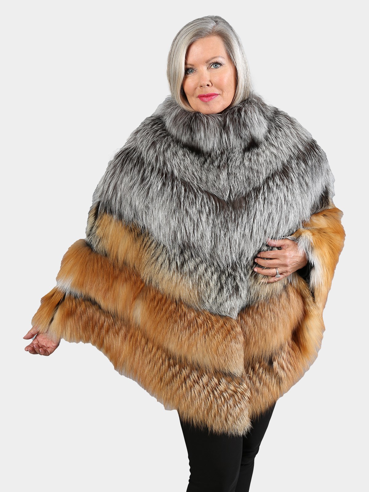 Woman's Silver and Red Fox Fur Cape