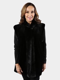 Woman's Black Sheared Mink Fur Vest Reversible to Rain Taffeta
