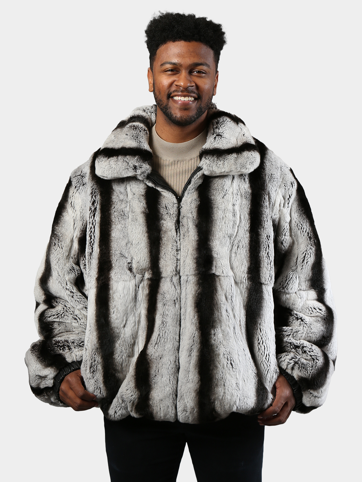 Men's Dyed Navy Blue Rex Rabbit Fur Jacket - Day Furs