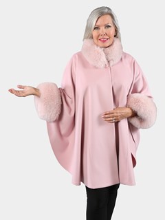 Woman's Pink Cashmere Cape with Fox Trim