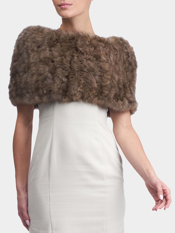 Woman's Brown Knit S-Cut Sable Fur Neck Warmer