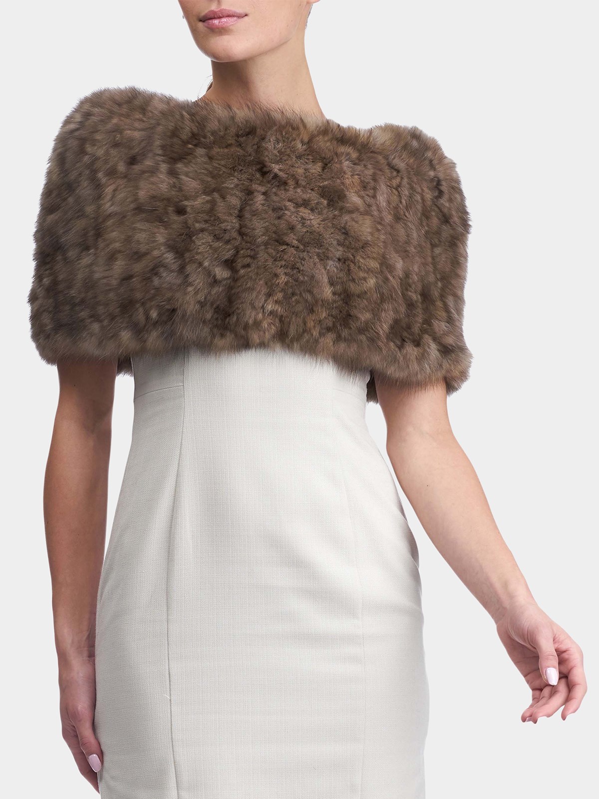 Woman's Brown Knit S-Cut Sable Fur Neck Warmer