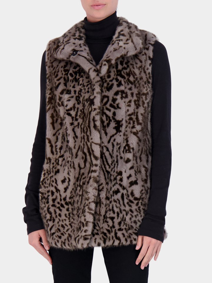 Woman's Brown Animal Print Mink Fur Vest