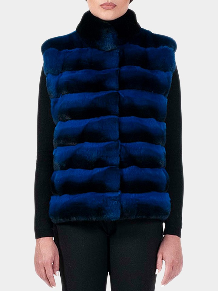 Woman's Gorski Blue Horizontal Chinchilla Fur Vest