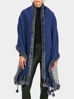 Woman's Blue and Grey Double Face Cashmere Stole