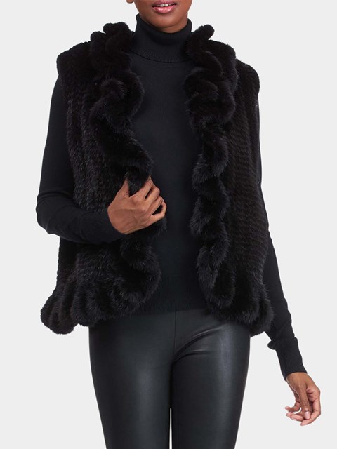 Woman's Gorski Black Mink Ruffle Fur Knit Vest