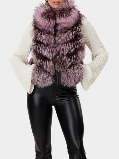 Woman's Gorski Lilac Silver Fox Fur Chevron Punched Vest