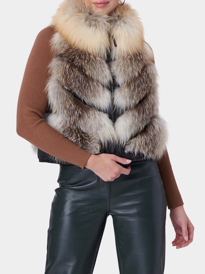 Woman's Gorski Golden Island Fox Fur Chevron Punched Vest