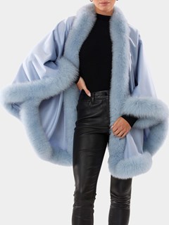 Woman's Light Blue Cashmere Capelet with Fox Trim