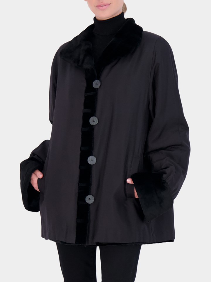 Woman's Black Sheared and Grooved Mink Fur Jacket