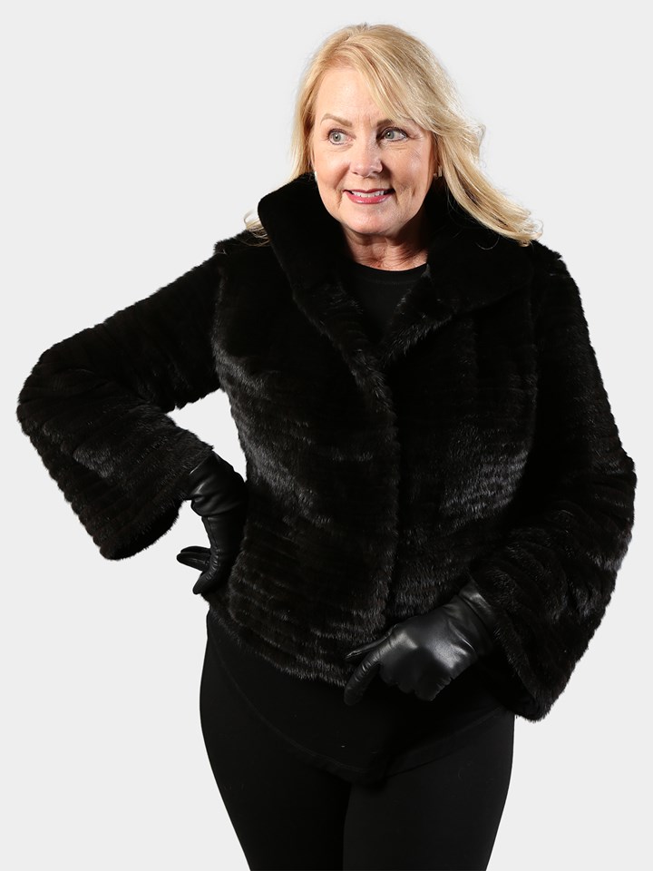 Woman's Black Cord Cut Mink Fur Jacket