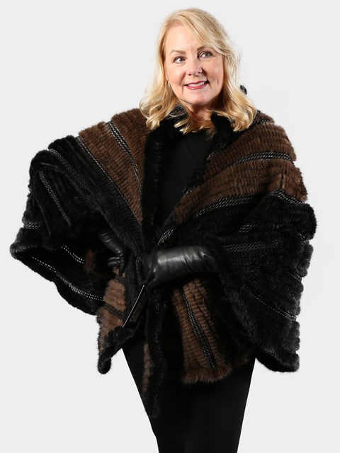 Woman's Black and Brown Knitted Mink Cape